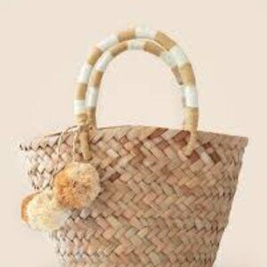 Kayu NWT Mini St Tropez Straw Pom Pom Tote Basket Purse